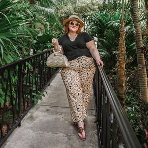 Anthropologie Floral Wide-Leg Pants in Black, White & Yellow